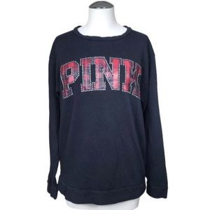 PINK Victoria’s Secret Black Pull Over Sweater with Red Plaid Bling